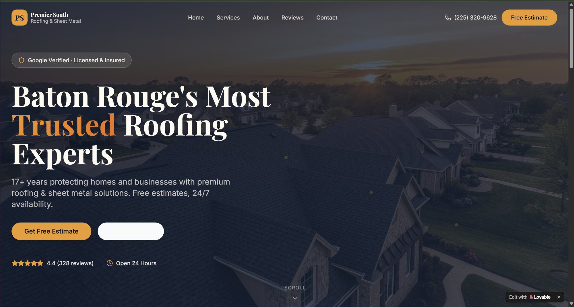 Premier South Roofing website